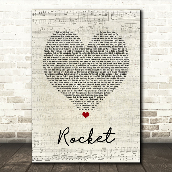 Beyoncé Rocket Script Heart Song Lyric Print