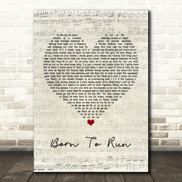 Bruce Springsteen Born To Run Script Heart Song Lyric Print