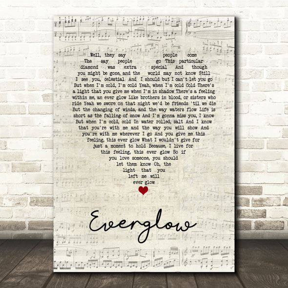 Coldplay Everglow Script Heart Song Lyric Print