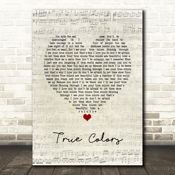 Cyndi Lauper True Colors Script Heart Song Lyric Print