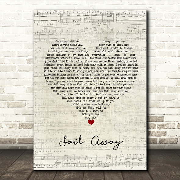 David Gray Sail Away Script Heart Song Lyric Print