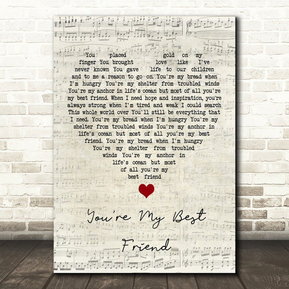 Don Williams You're My Best Friend Script Heart Song Lyric Print