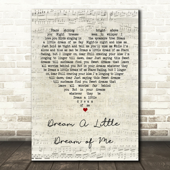 Doris Day Dream A Little Dream of Me Script Heart Song Lyric Print