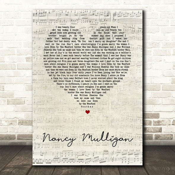 Ed Sheeran Nancy Mulligan Script Heart Song Lyric Print