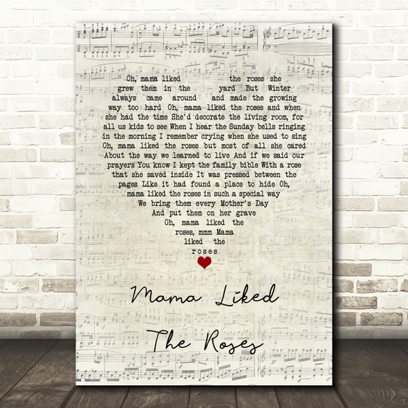 Elvis Presley Mama Liked The Roses Script Heart Song Lyric Print