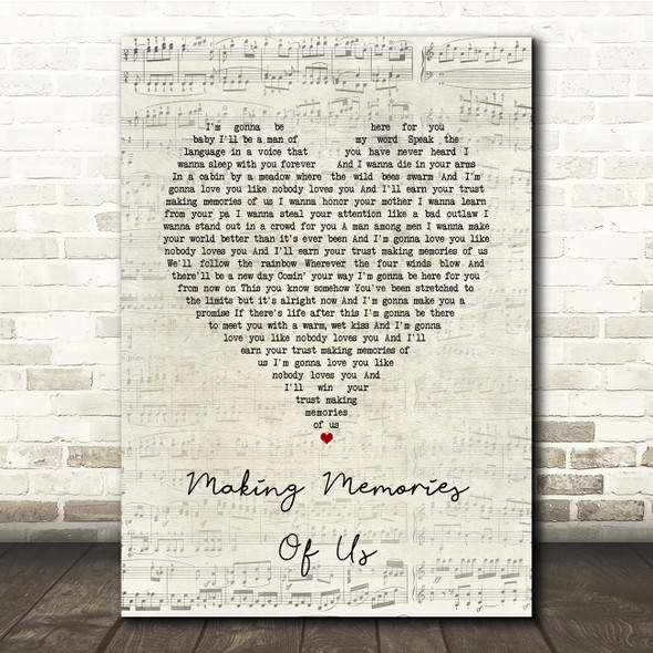 Keith Urban Making Memories Of Us Script Heart Song Lyric Print