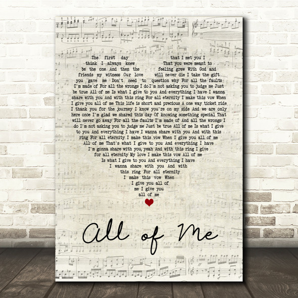 Mr. Blake All of Me Script Heart Song Lyric Print