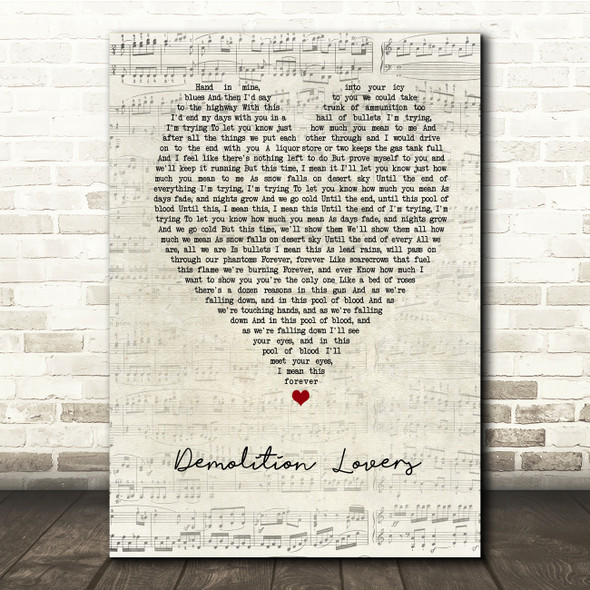 My Chemical Romance Demolition Lovers Script Heart Song Lyric Print