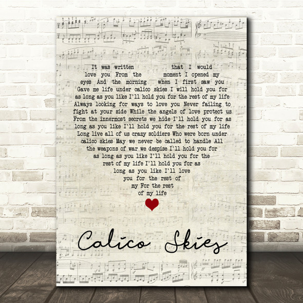 Paul McCartney Calico Skies Script Heart Song Lyric Print