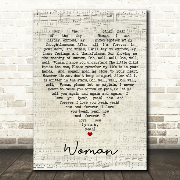 Woman John Lennon Script Heart Quote Song Lyric Print