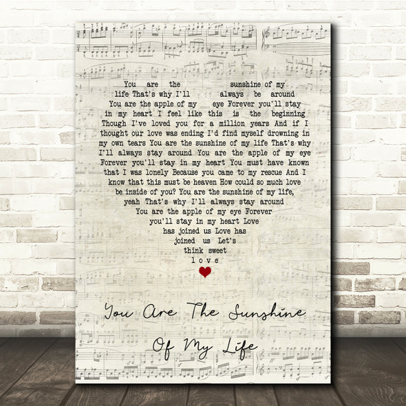 Stevie Wonder You Are The Sunshine Of My Life Script Heart Song Lyric Print