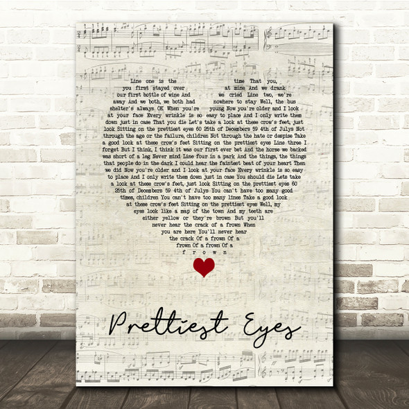 The Beautiful South Prettiest Eyes Script Heart Song Lyric Print