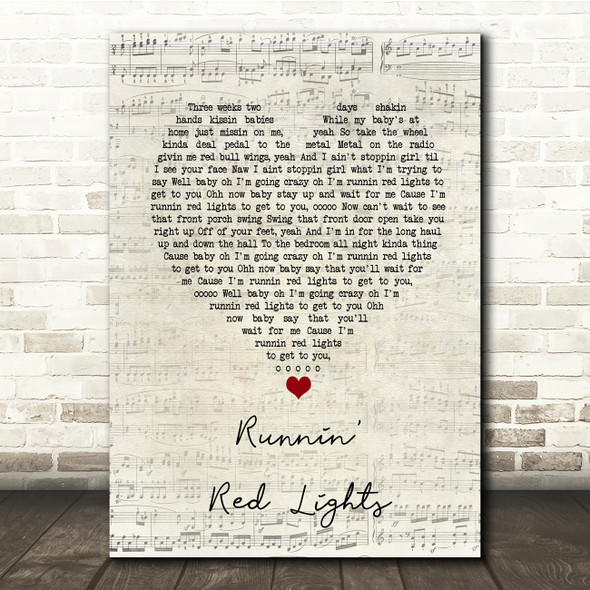 The Cadillac Three Runnin' Red Lights Script Heart Song Lyric Print