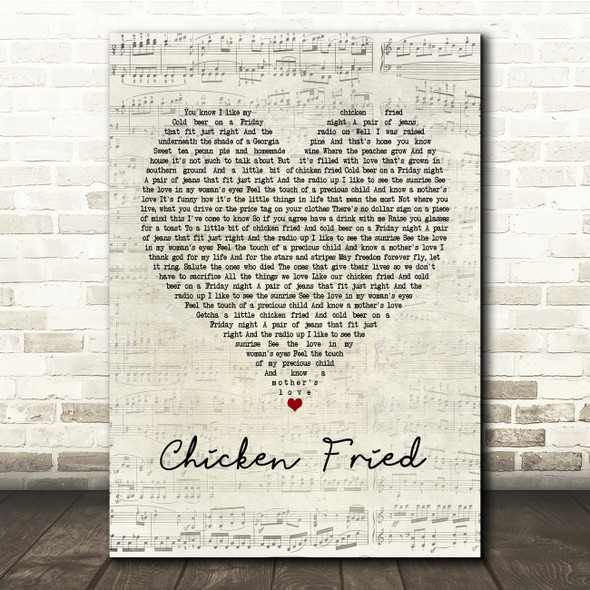 Zac Brown Band Chicken Fried Script Heart Song Lyric Print