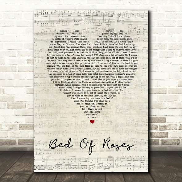 Bon Jovi Bed Of Roses Script Heart Song Lyric Quote Print