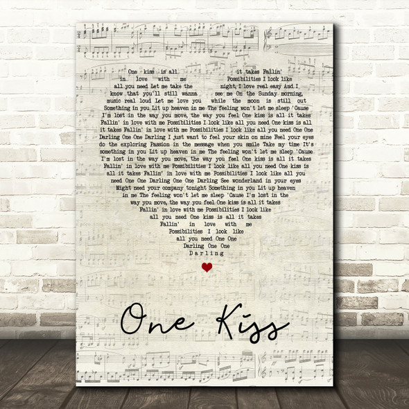 Calvin Harris & Dua Lipa One Kiss Script Heart Song Lyric Quote Print