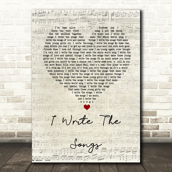 David Cassidy I Write The Songs Script Heart Song Lyric Quote Print