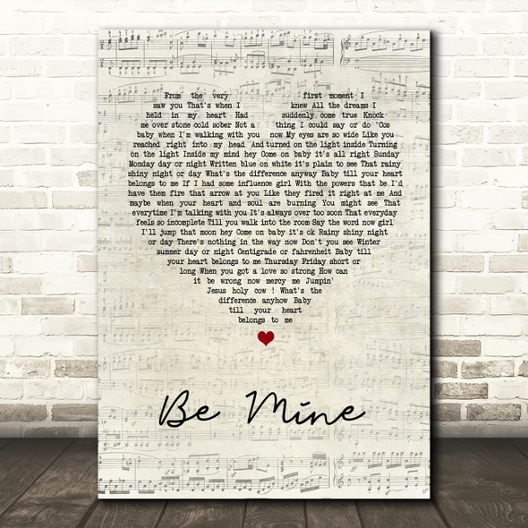 David Gray Be Mine Script Heart Song Lyric Quote Print