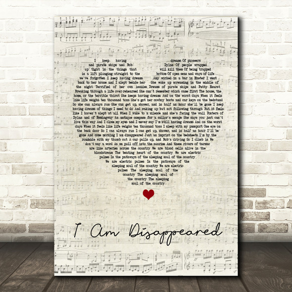 Frank Turner I Am Disappeared Script Heart Song Lyric Quote Print
