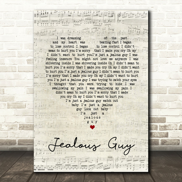 John Lennon Jealous Guy Script Heart Song Lyric Quote Print