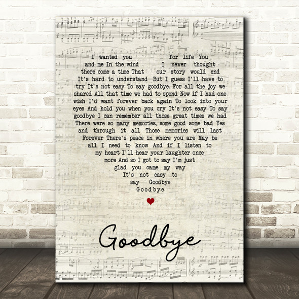 Lionel Richie Goodbye Script Heart Song Lyric Quote Print