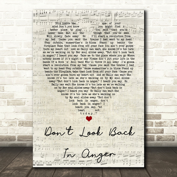 Don't Look Back In Anger Oasis Script Heart Quote Song Lyric Print