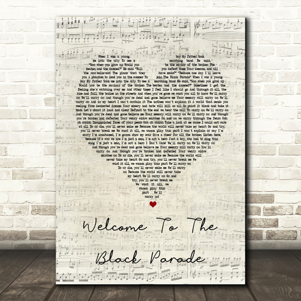 My Chemical Romance Welcome To The Black Parade Script Heart Song Lyric Print
