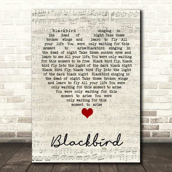 Blackbird The Beatles Script Heart Quote Song Lyric Print