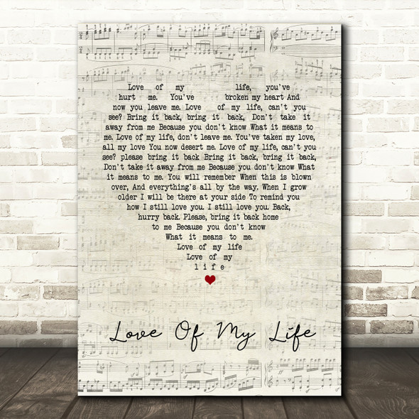 Queen Love Of My Life Script Heart Song Lyric Quote Print