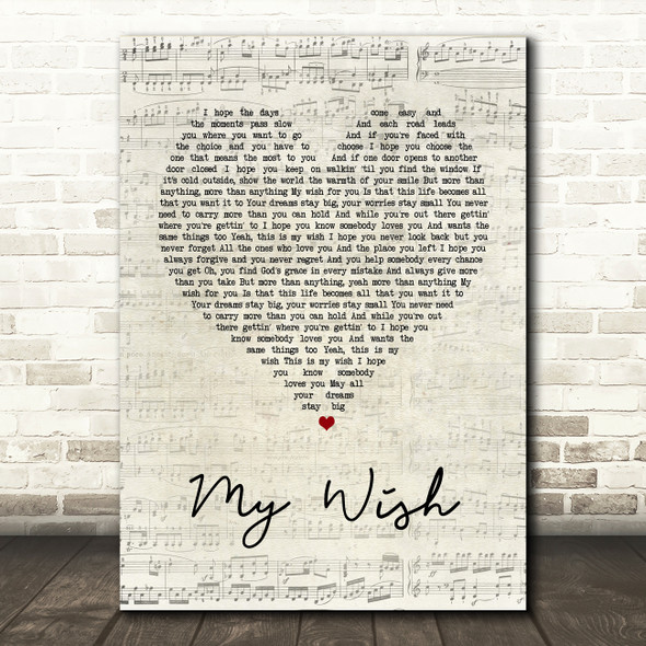 Rascal Flatts My Wish Script Heart Song Lyric Quote Print