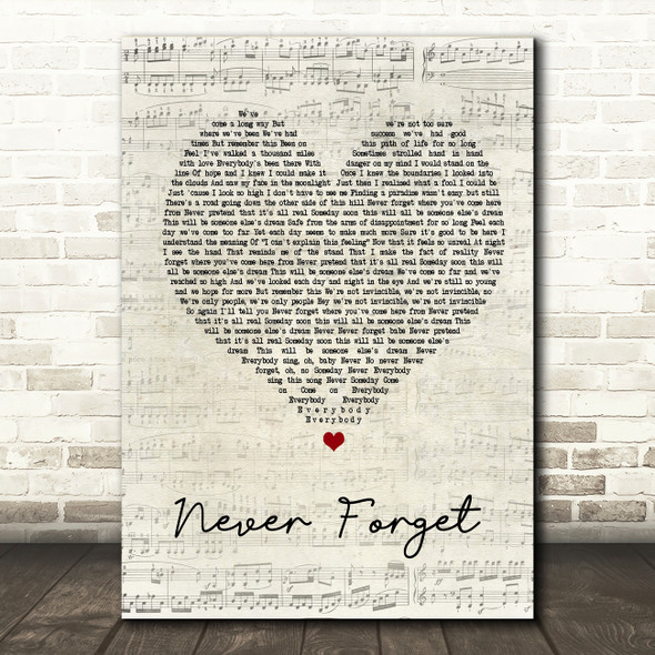 Take That Never Forget Script Heart Song Lyric Quote Print