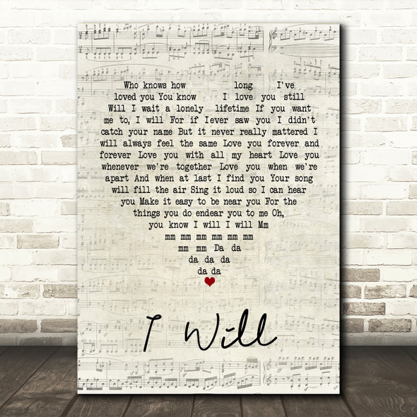 The Beatles I Will Script Heart Song Lyric Quote Print