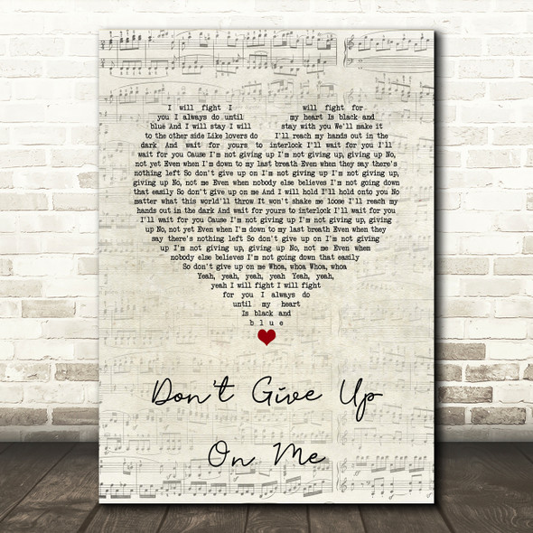Andy Grammer Don't Give Up On Me Script Heart Song Lyric Print