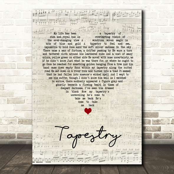 Carole King Tapestry Script Heart Song Lyric Print