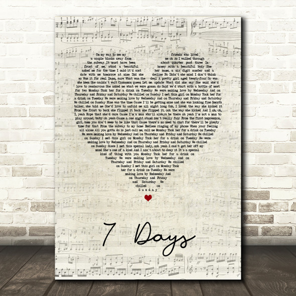 Craig David 7 Days Script Heart Song Lyric Print