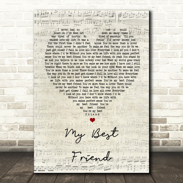 Tim McGraw My Best Friend Script Heart Song Lyric Quote Print
