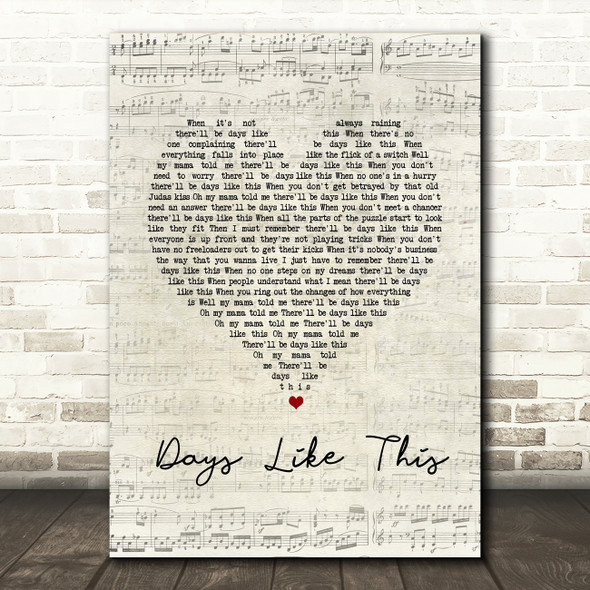 Van Morrison Days Like This Script Heart Song Lyric Quote Print