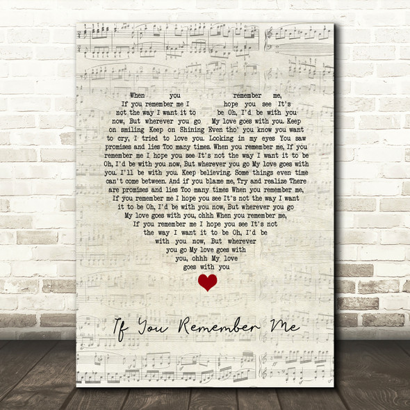 If You Remember Me Barry Manilow Script Heart Song Lyric Print