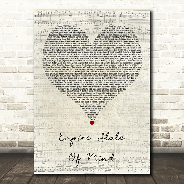 Jay-Z feat Alicia Keys Empire State Of Mind Script Heart Song Lyric Print