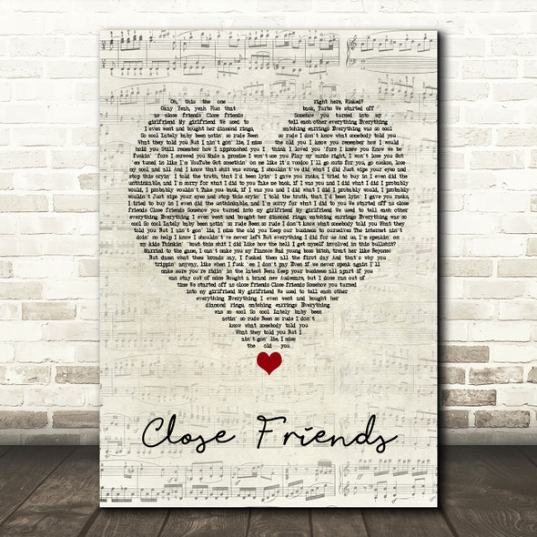 Lil Baby Close Friends Script Heart Song Lyric Print