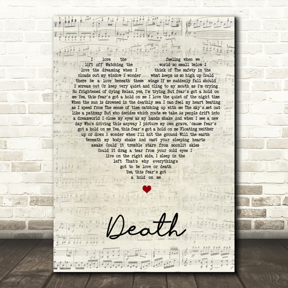 White Lies Death Script Heart Song Lyric Quote Print