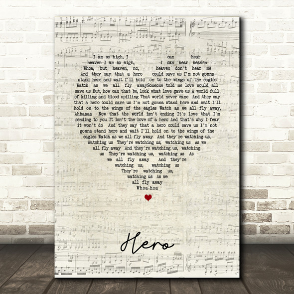 Nickelback Hero Script Heart Song Lyric Print