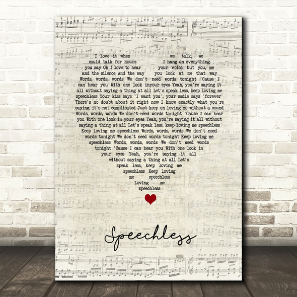 The Shires Speechless Script Heart Song Lyric Print