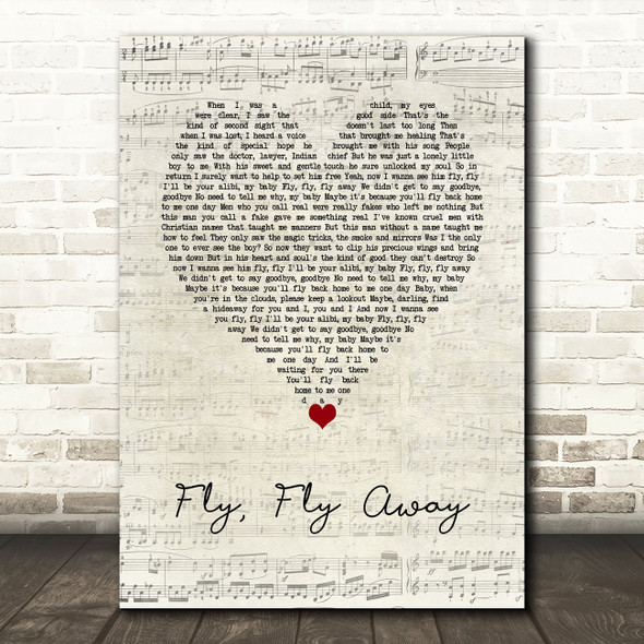 Kerry Butler Fly, Fly Away Script Heart Song Lyric Music Art Print