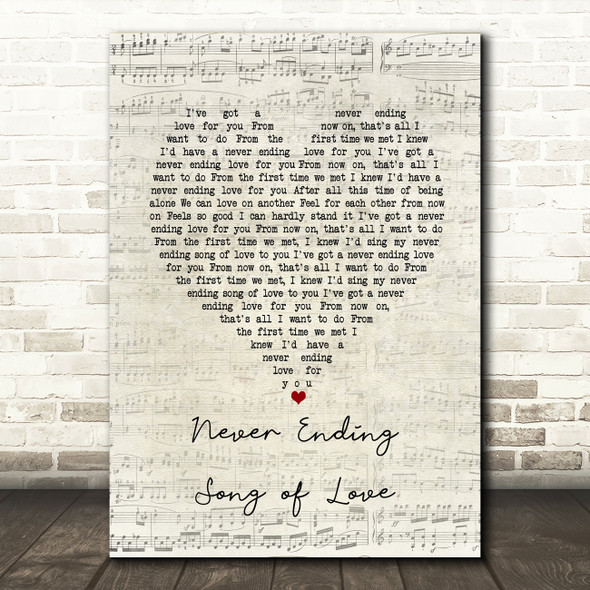 The New Seekers Never Ending Song of Love Script Heart Song Lyric Music Art Print