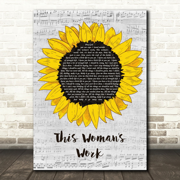 Kate Bush This Woman's Work Grey Script Sunflower Song Lyric Music Art Print