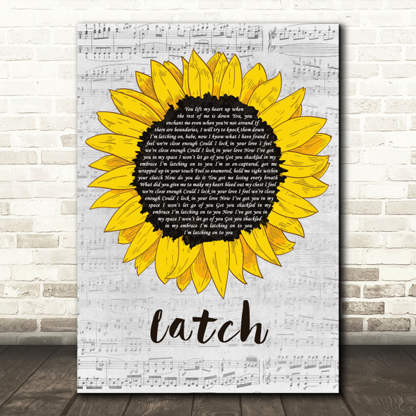 Sam Smith Latch Grey Script Sunflower Song Lyric Music Art Print