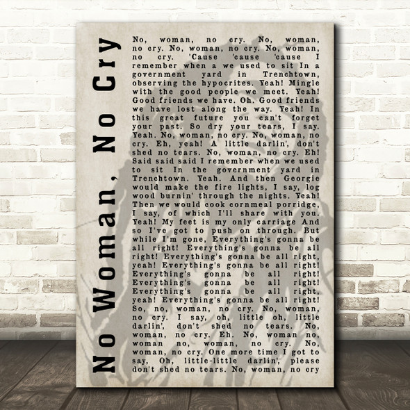 Bob Marley No Woman, No Cry Shadow Song Lyric Quote Print