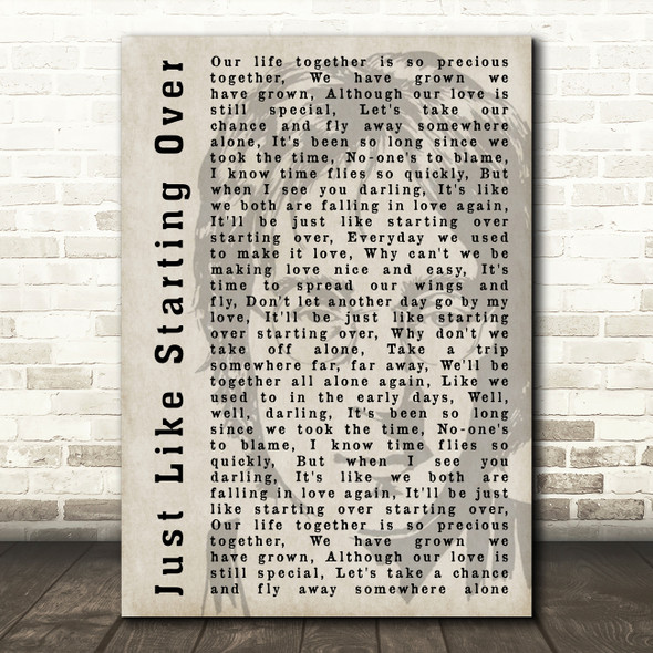 John Lennon Just Like Starting Over Shadow Song Lyric Quote Print