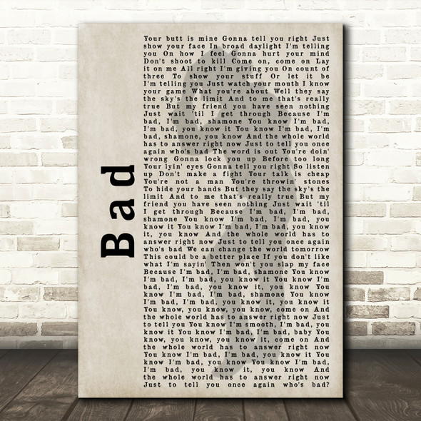 Michael Jackson Bad Shadow Song Lyric Quote Print